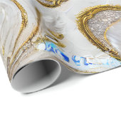 Papier Cadeau Elégante couleur argentée plumes dorées (Coin rond)