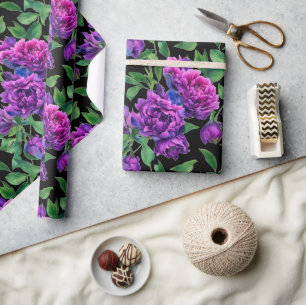 Papier Cadeau Élégante couleur magenta violet fleurs