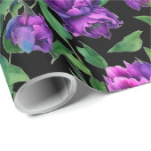 Papier Cadeau Élégante couleur magenta violet fleurs (Coin rond)