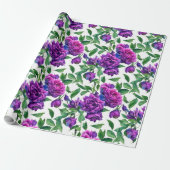Papier Cadeau Élégante couleur magenta violet fleurs (Déroulé)