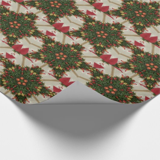 Papier Cadeau Élégante couronne de Noël Rouge Vert Kaleidoscopiq (Coin)