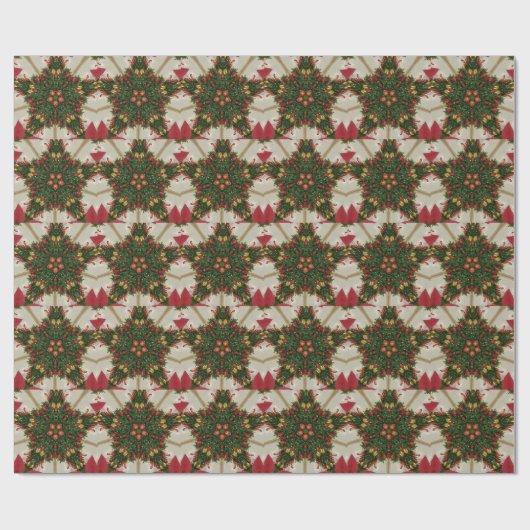 Papier Cadeau Élégante couronne de Noël Rouge Vert Kaleidoscopiq (Plat)