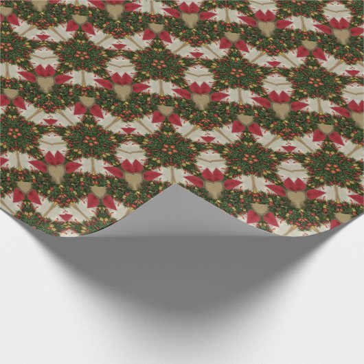 Papier Cadeau Élégante couronne de Noël Rouge Vert Kaleidoscopiq (Coin)