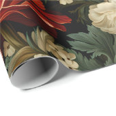 Papier Cadeau Élégante décolpage de Noël rouge et crème florale (Coin rond)