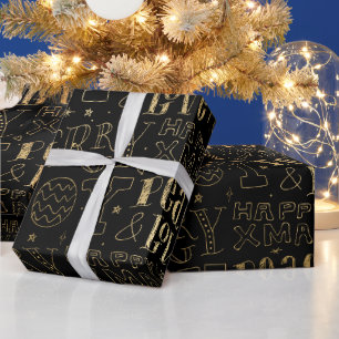 Papier Cadeau Élégante décoration murale de Noël en noir et or a