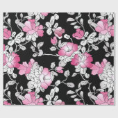 Papier Cadeau Élégante Découpage florale rose blanc noir (Plat)