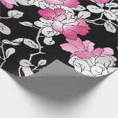 Papier Cadeau Élégante Découpage florale rose blanc noir (Coin)