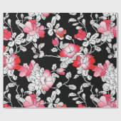 Papier Cadeau Élégante découpage rouge blanc noir floral (Plat)