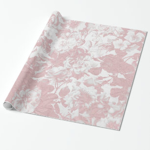 Papier Cadeau Elégante dentelle florale blanche de corail rose 