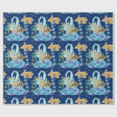 Papier Cadeau Elégante dorée brillant bleu sous la mer (Plat)