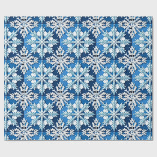 Papier Cadeau Élégante Écharpe d'Hiver Flocon de Neige Bleu