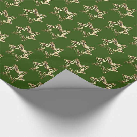 Papier Cadeau Elégante Etoiles Motif Noël Vert et Or (Coin)