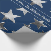 Papier Cadeau Elégante Faux Silver Stars Motif Bleu Noël (Coin)