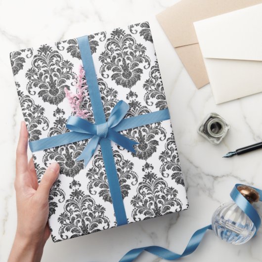 Papier Cadeau élégante fête noire blanche Damask (Cadeaux)