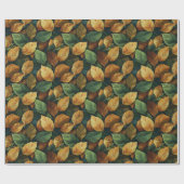 Papier Cadeau Élégante feuille de chute vert jaune orange de sai (Plat)