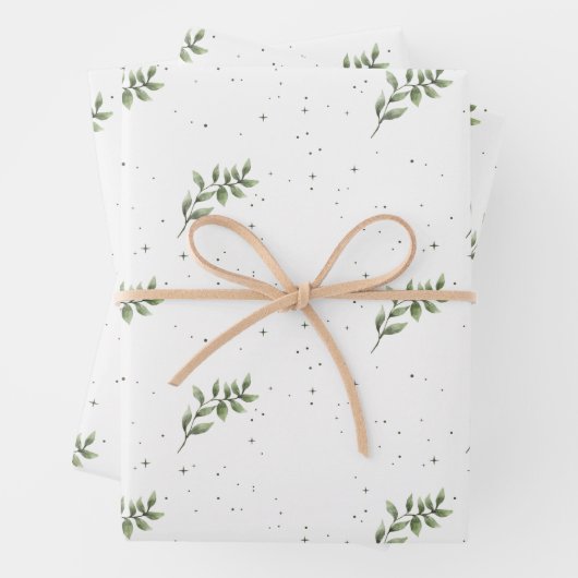 Papier Cadeau Elégante feuille de Noël Aquarelle verte (En situation)