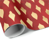 Papier Cadeau Élégante feuille d'or rouge ornements de Noël moti (Coin rond)