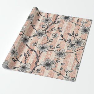 Papier Cadeau Elégante Fleur de Cerise Sakura - Rose & Blanc