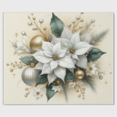 Papier Cadeau Élégante Fleur de pin blanc de Noël (Plat)