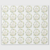 Papier Cadeau Élégante Fleurs de crème blanche Croix d'or Baptêm (Plat)