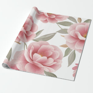 Papier Cadeau Élégante florale de Camellia rose avec Feuilles ve