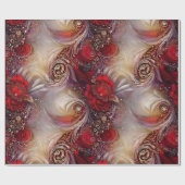 Papier Cadeau Elégante Flore Rouge Plumes dorées perlées (Plat)