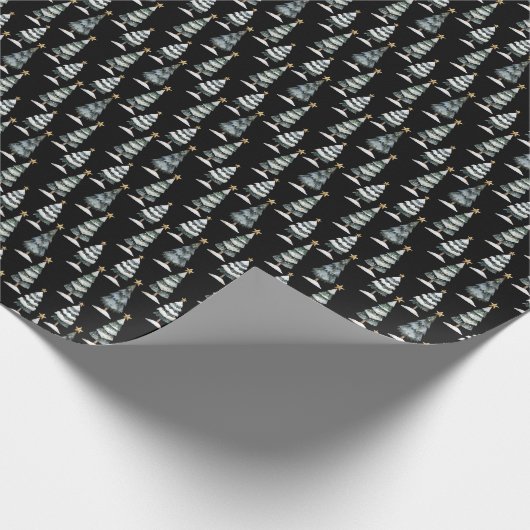 Papier Cadeau Élégante Forêt de Noël Noire (Coin)