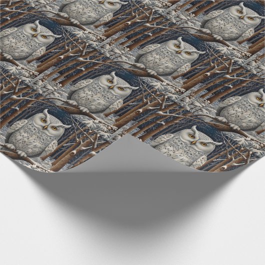 Papier Cadeau Élégante forêt d'hiver de chouette blanche boho (Coin)