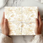 Papier Cadeau Élégante Gold Line Art Noël Floral