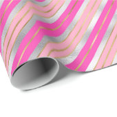 Papier Cadeau Élégante Grille de Noël rose, or et argent (Coin rond)