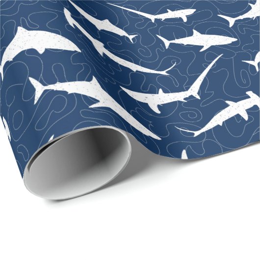 Papier Cadeau Élégante impression de requin bleu et blanc (Coin rond)