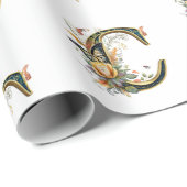 Papier Cadeau Élégante lettre florale bohème C (Coin rond)