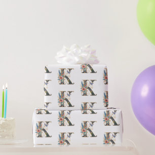 Papier Cadeau Élégante lettre florale bohème K
