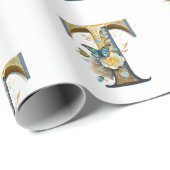 Papier Cadeau Élégante lettre florale bohème T (Coin rond)