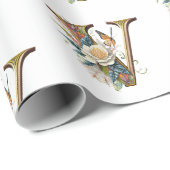 Papier Cadeau Élégante lettre florale bohème V (Coin rond)