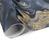 Papier Cadeau Elégante Marine Blue & Gold Parties scintillant Ag (Coin rond)