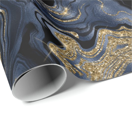 Papier Cadeau Elégante Marine Blue & Gold Parties scintillant Ag (Coin rond)