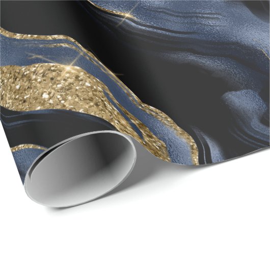 Papier Cadeau Elégante Marine Blue & Gold Parties scintillant Ag (Coin rond)