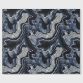 Papier Cadeau Elégante Marine Blue & Silver Parties scintillant (Plat)