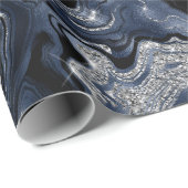 Papier Cadeau Elégante Marine Blue & Silver Parties scintillant (Coin rond)