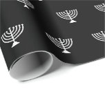 Papier Cadeau Élégante menorah juive noire et blanche Hanoukka<br><div class="desc">Mini moderne noir et blanc juif menorah motif simple élégant cadeau papier enveloppant. Motif menorah blanc sur arrière - plan noir. Ce papier d'emballage est idéal pour Hanoukka,  Chanukah,  bar mitzvah,  bat mitzvah,  Shabbat et les fêtes juives.</div>