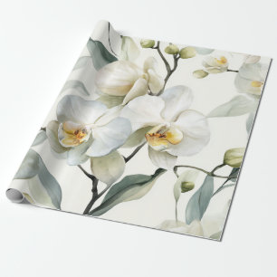 Papier Cadeau Élégante Orchidée Blanche Florale Botanique