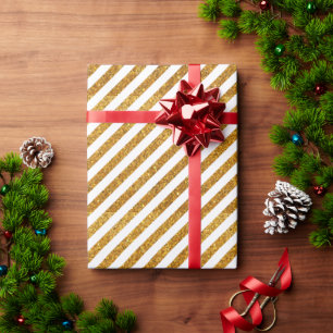 Papier Cadeau Elégante parties scintillant blanche et or rayures