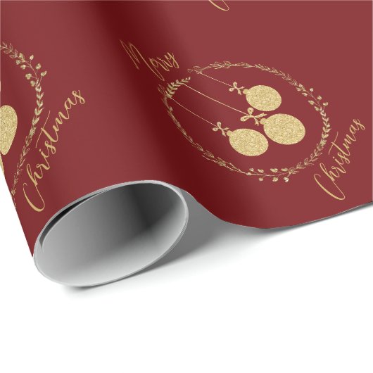 Papier Cadeau Elégante Parties scintillant en or Maroon Wreath J (Coin rond)