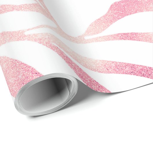 Papier Cadeau Elégante Parties scintillant Rose or Zebra White P (Coin rond)