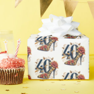 Papier Cadeau Elégante Parties scintillant rouge & or talon haut