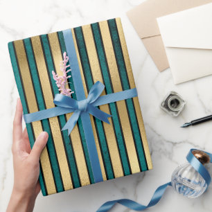 Papier Cadeau Élégante Parties scintillant Turquoise or rayé For