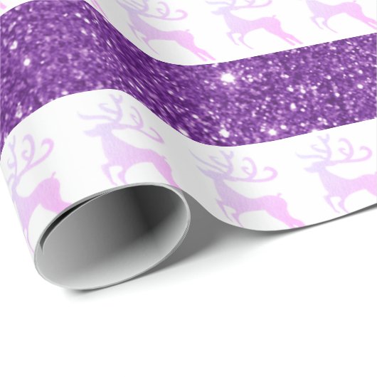 Papier Cadeau Elégante parties scintillant violette rayée Noël C (Coin rond)