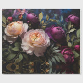 Papier Cadeau Elégante peinture vintage à fleurs (Plat)