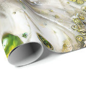 Papier Cadeau Elégante perle verte et dorée torsadée perles de p (Coin rond)